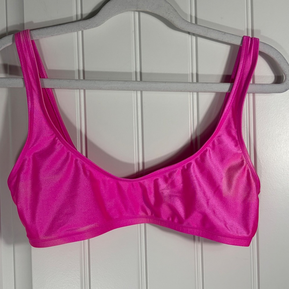 SKIMS Swim Scoop Neck Bikini Top Neon Pink Size Medium